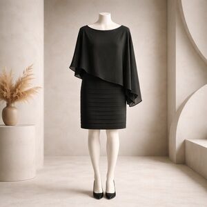 Scarlett Womens Black Evening Layered Asymmetrical Dress Size 18W